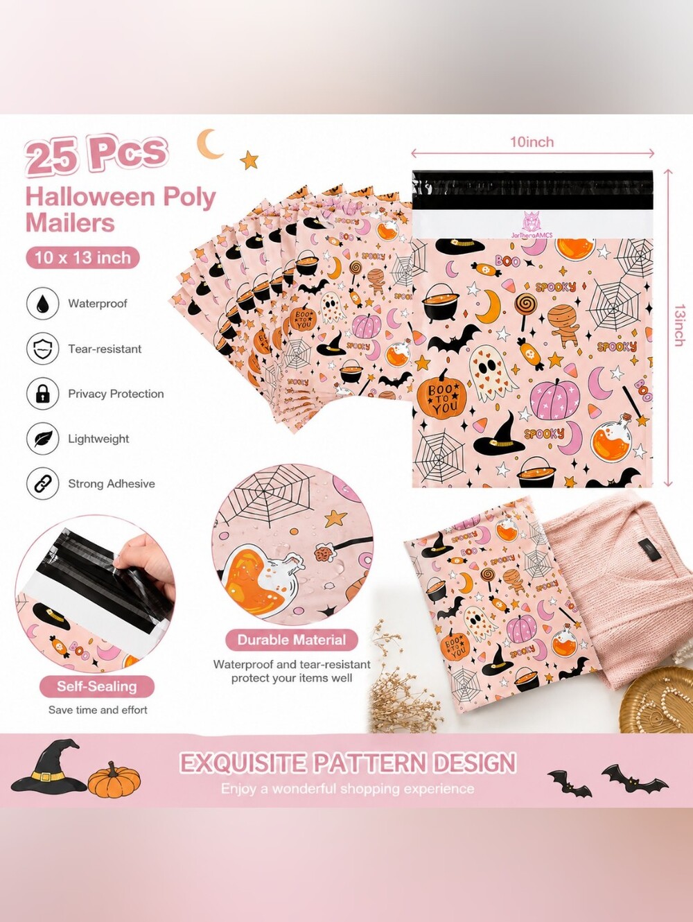🍎 25 Halloween Spooky Poly Mailers, 10x13 Inch (25 Pack) Polymailers